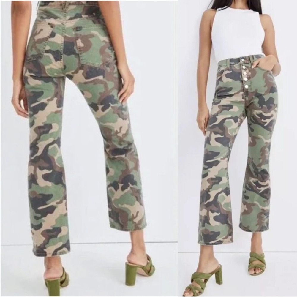 Veronica Beard Camo Flare Wide-Leg Jeans in Green Multi